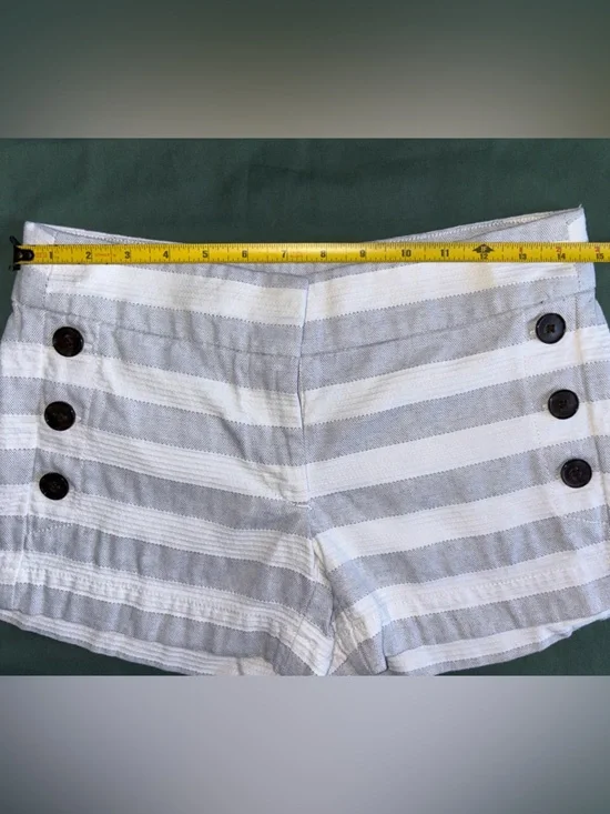 Ann Taylor Loft White andGray Striped Chino Shorts with Button Details - Picture 6 of 8